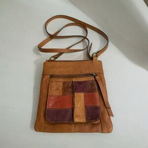 Fossil Vintage Brown Leather
Multi Color Patchwork
Crossbody EUC